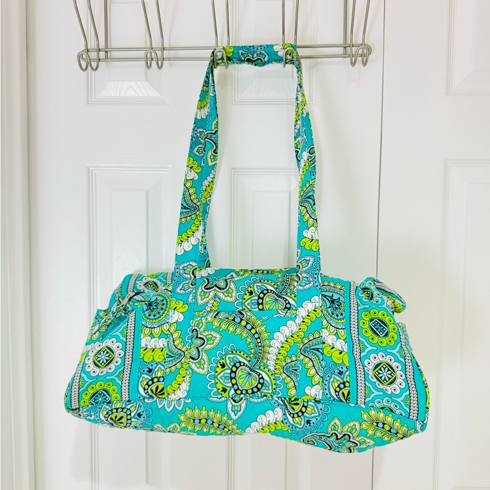 Vera Bradley Women's Patterned Tote Bag Turquoise Lime EUC travel Weeken…